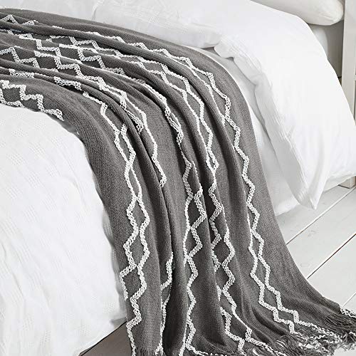 BOURINA Fluffy Chenille Knitted Fringe Throw Blanket Lightweight Soft Cozy for Bed Sofa Chair Throw Blankets, Grey 50" x 60" - color: A-grey, size: 50"×60"