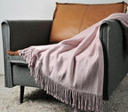 EP Mode Fringed Mulberry Silk Throw Blanket for Sofa (Cameo Pink) - color: Cameo Pink