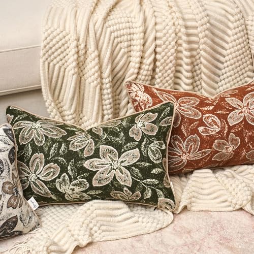 Yangest Flower Pillow Cover 12 x 20 Inches, Nature Chenille Rectangle Throw Pillow Cover Soft Luxury Neutral Accent Couch Pillow Cover for Living Room Bedroom, Green - color: Green, size: 20" x 12" (Pack of 1)
