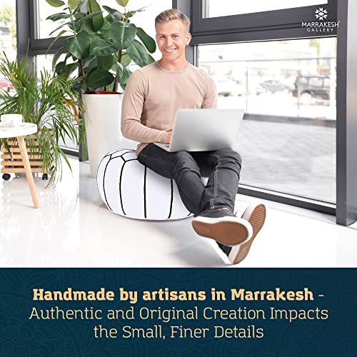 Marrakesh Gallery Genuine Leather Round Pouf Unstuffed - Moroccan Ottoman Footstool, Footrest Cover - Boho Decor - Bohemian Living Room, Bedroom, Kids Room, Gift & Wedding - color: White By Black