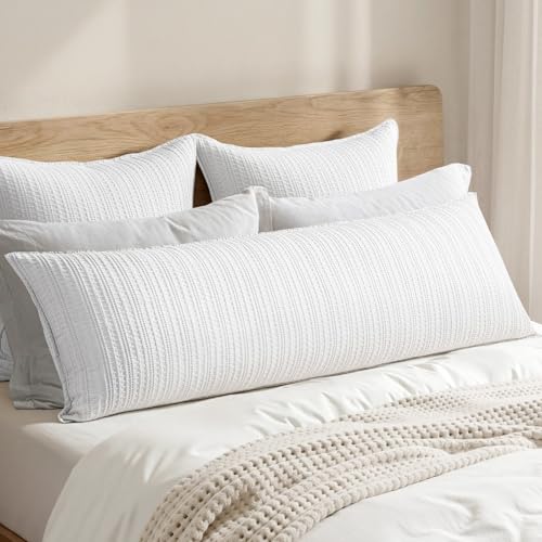 100% Cotton Waffle Weave Body Pillowcase, 1 Pack 20x54 Decorative Body Pillow Cover for Bed Couch Sofa, Neutral Long Cushion Sham Modern Farmhouse Home Decor, White - color: White, size: 54" x 20" (Pack of 1)