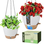 Self-Watering Hanging Planters with Water Level Window, 8/10 Inch Indoor Outdoor Hanging Plant Pots Includes Chain Hangers with Drainage Holes & Detachable Reservoir (White, 8+10 inch) - color: White