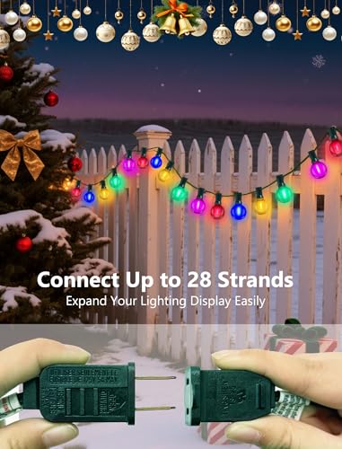50Ft G40 LED Multicolor Christmas Lights Outdoor, Shatterproof Frosted Globe String Lights with 27 Ceramic Bulbs(2 Spare), Waterproof Hanging Patio Lights for Bistro Porch Party Holiday Decorations - color: Frosted Multicoloured-Green, size: 50FT