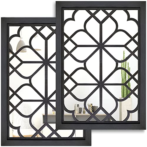 Wocred Set of 2 Rectangular Wall Mirror,Gorgeous Rustic Farmhouse Accent Mirror,Black Entry Mirror for Bathroom Renovation,Bedrooms,Living Rooms and More(11”x15”) - color: Black, size: 11x15 inch - 2 PCS