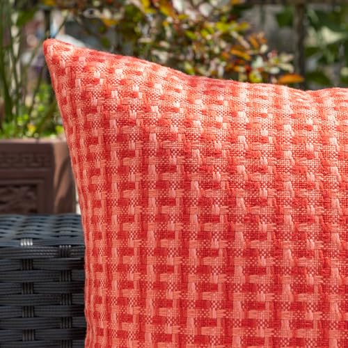 Kevin Textile Valentines Outdoor Waterproof Throw Pillow Covers Pack of 2 Weaving Texture Water Resistant Outside Decorative Cushion Covers for Garden Tent Balcony Bench Couch Sofa 16x16 Inch, Red - color: Red, size: 16" x 16" (Pack of 2)