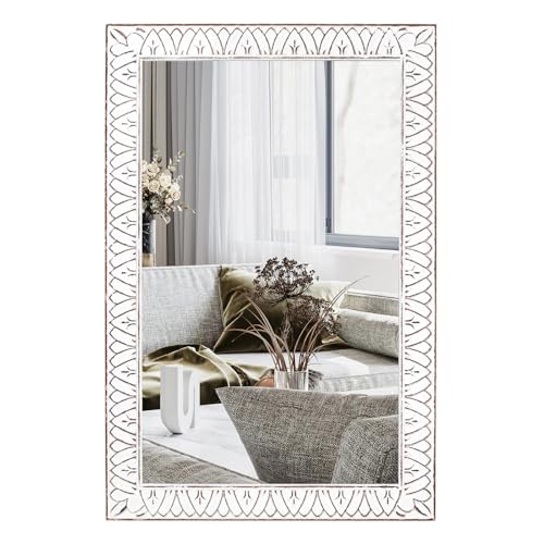 36x24 Inch Farmhouse Rectangle Wall Mirrors with Wooden Frame, Rustic Decorative Rectangular Mirror for Living Room, Bedroom, Bathroom, Entryway - Vertical/Horizontal Hanging - color: I - Rectangular - 24x36 in