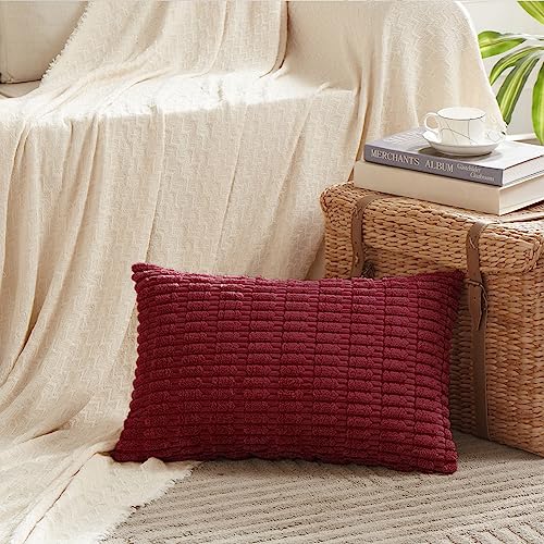 Fancy Homi Decorative Throw Pillow Covers for Bed Couch Bedroom Bench, Soft Corduroy Solid Pillow Case, Rustic Farmhouse Boho Room Decor,20" x 12" (Pack of 1),Burgundy - color: Burgundy, size: 20" x 12" (Pack of 1)