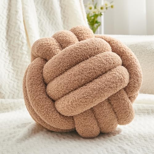 Petrella Khaki Knot Pillow Ball, Handmade Soft Lambswool Round Throw Pillow for Chair, Couch and Earth Tone Room Decor, Small Decorative Pillows, Knotted Accent Cushion, 8 Inch - color: Khaki, size: 8inch