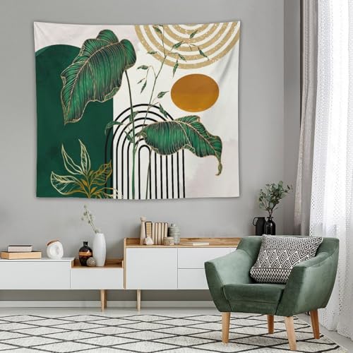 Boho Green Leaf Tapestry,Mid Century Abstract Leaves Tropical Palm Modern Minimalist Wall Hanging Neutral Home Decor Art for Living Room Bedroom Dorm 40"x30" - color: Boho Leaf-13, size: W40xL30in