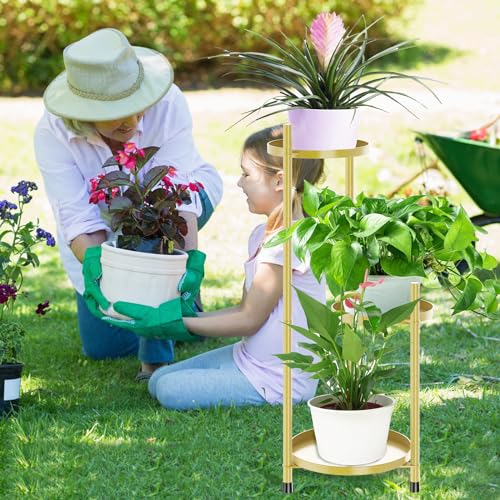 3 Tier Plant Stand Indoor Tall, Black Corner Tiered Round Plant Stand for Indoor Multiple Plants, Metal Flower Pot Stands Outdoor Holders Plant Shelf Display Rack for Balcony Living Room (3 Tier-Golden) - color: 3 Tier-Golden