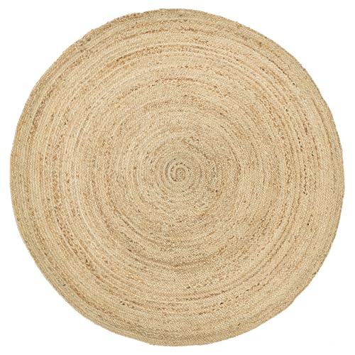 HOMEMONDE Handwoven Jute Area Rug - 5 feet Round Natural Yarn Loom Braided Rug - Eco-Friendly Boho Farmhouse Reversible Design for Bedroom, Living Room, and Kitchen - size: 5' (Round)