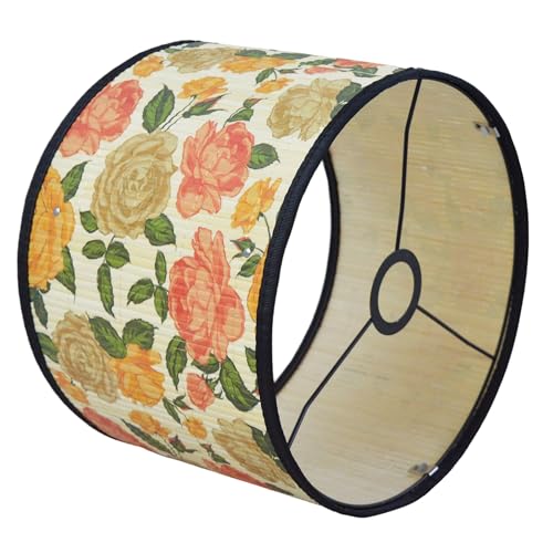 Bamboo Lamp Shade With Tropical Plants Chandelier Covers, Bohemian Farmhouse Drum Lamp Shade for Table Lamp Floor Lamp, Rustic Rattan Light Fixture for Bedroom Living Room (11.8x11.8x9 inch) - color: color8, size: 11.8*9