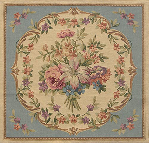 Charlotte Home Furnishings Inc Premium 18x18 Decorative Throw Pillow Cover, Bouqet Floral Blue Cushion Cover, Cotton Jacquard Woven Pillow Cover for Couch, Sofa, Living Room Decor - color: Floral Blue