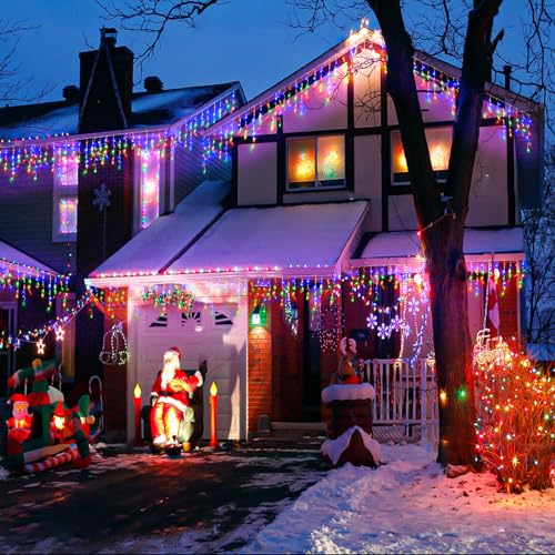 Icicle lights Outdoor - 33ft Christmas Lights with 400LED 75 Drops 8 Modes, Plug in Curtain String Lights Waterproof for Holiday Wedding Party Home Garden Bedroom Indoor Outdoor Decoration, Multicolor - color: Multicolor, size: 400LED/33ft