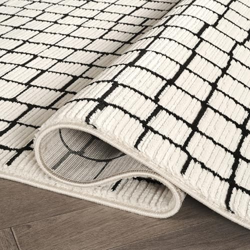 Abani Neutral Collection Cream Area Rug 8' x 10' for Living Room, Dining Room, Family Room - Modern Design - Durable & Easy to Clean - color: Squares, size: 8' x 10' (Rectangular)