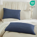 PHF 100% Cotton Waffle Pillow Shams Standard Size, 2 Pack 20" x 26" Soft Skin-Friendly Pillowcases, No Filling, Aesthetic Woven and Breathable Waffle Weave Pillow Case Covers for Bed, Indigo - color: Indigo, size: 26" x 20" (Pack of 2)