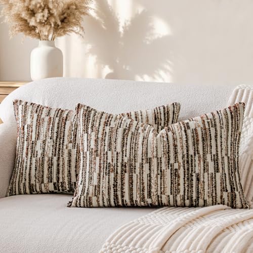 a moment Boho Throw Pillow Covers Set of 2,Striped Decorative Rustic Farmhouse Pillow Cases,Aesthetic Modern Home Decor Couch Cushion Covers for Bed Sofa Living Room 20"X12"Dark Brown - color: Dark Brown, size: 20" x 12" (Pack of 2)