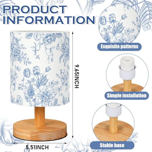 VIHOSE Blue Floral Kids Table Lamp for Bedroom Kids Bedside Lamp with Linen Wooden Nightstand Cartoon Nursery Lampshade for Girls Boys Living Room - style: Blue Floral