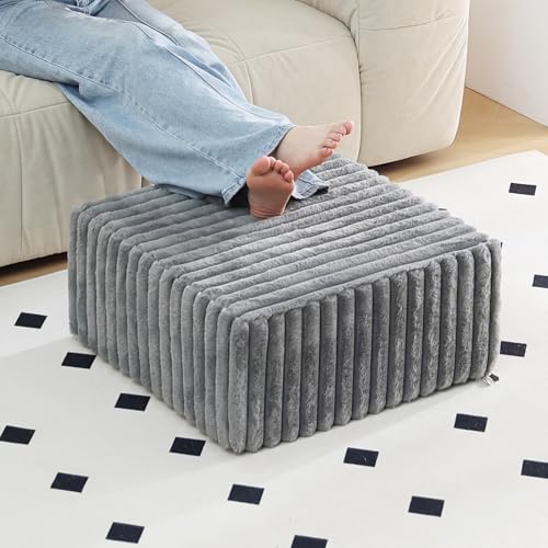 Tiita Suqre Stuffed Pouf Ottoman, Stripe Poufs 21×21×10 inch with Foam Chunk Filling, Floor Bean Bag Floor Chair Storage for Living Room Bedroom Home Decor, Grey - color: Striped Square Grey
