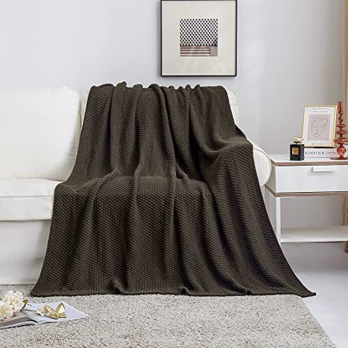 Longhui bedding 100% Cotton Knitted Throw Blanket – Dark Brown, Soft & Cozy, Machine Washable, 60"x80" – Perfect for Living Room, Couch, Sofa, Bed or Travel - color: Dark Brown, size: 60" x 80", Oversized