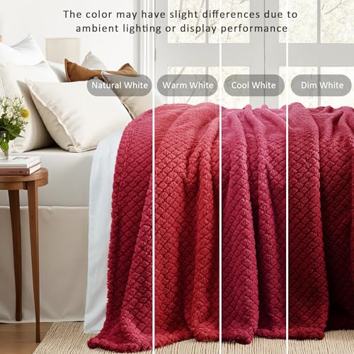 Exclusivo Mezcla King Size Fleece Blanket for Bed, Extra Soft Warm Decorative Fuzzy Blanket for Women, Lightweight Cozy Bedding Blankets, 90x104 Inches, Deep Red - color: Deep Red, size: King ( 90x104 IN )