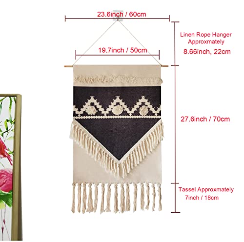 Macrame Woven Wall Tapestry Hanging Art, 20" W x 34" H Extra Large Boho Chic Bohemian Morocco Geometric Tapestries Decor for Apartment Dorm Kids Living Room Bedroom Door Entrance (Black Triangle-004)