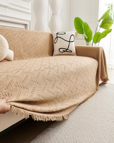 AIVIA Armless Loveseat Cover Sheet Blanket, Reversible Anti Slip Throw Cushion for 2 Seater Arm Less Couches, Recliner Sofa Furniture Decor Slipcovers Protector for Dogs Cats Pets (71”x91” Khaki) - color: Khaki, size: 71” x 91”
