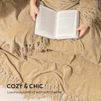 RECYCO Throw Blanket Soft Cozy Chenille Throw Blanket with Fringe Tassel for Couch Sofa Chair Bed Living Room Gift (Beige, 60" x 80") - color: Beige, size: 60'' X 80''