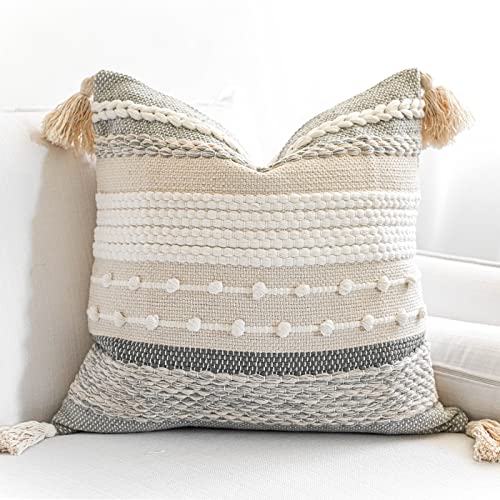 BlissBlush Gray Boho Throw Pillow Cover 22x22, Grey Decorative Accent Pillow for Couch, Square Woven Textured Pillowcase, Modern Farmhouse Pillow for Bed, Bohemian Pillow Cover (Pack of 1) - color: Gray, size: 22" x 22" (Pack of 1)
