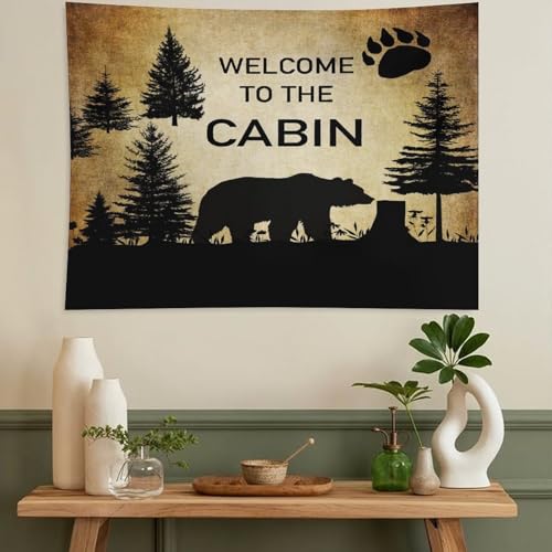 ZhiRain Country Style Bear Tapestry Wall Hanging Wild Animal Forest Rustic Cabin Tapestries Home Decor for Living Room Bedroom Farmhouse Apartment Dorm 30"x40" - color: Cabin-11, size: 30"L x 40"W
