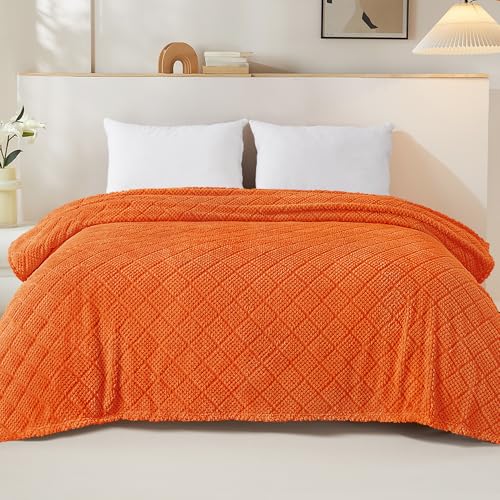Whale Flotilla Fuzzy Fleece Twin Size Blanket for Bed, Soft Fluffy Jacquard Waffle Blankets for All Season, Lightweight and Cozy, 60x80 Inch, Burnt Orange - color: Burnt Orange, size: Twin(60x80 Inch)