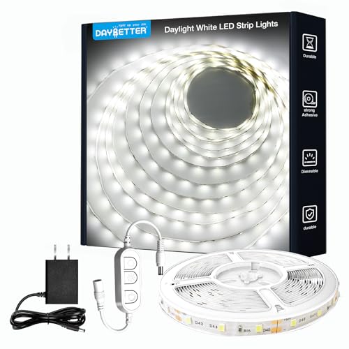 DAYBETTER White LED Strip Light, 20 ft Dimmable Bright Rope Lighting, 6500K 24V Strips, 360 LEDs 2835 Tape Lights for Bedroom, Kitchen, Mirror, Home Decoration(1 Roll) - color: Daylight White, size: 20FT