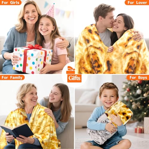 CASOFU Burritos Tortilla Throw Blanket, Double Sided Giant Flour Novelty Blankets for Your Family, 285 GSM Soft and Comfortable Flannel Taco Blanket.(Yellow, 47 inches) - color: Yellow, size: 47 inches