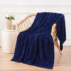 Puncuntex Flannel Fleece Throw Blanket Navy Blue 50"×60",Super Soft Plush Cozy Blanket with 3D Jacquard Square Grid Design Luxury for Couch Sofa Chair,Dark Blue - color: Navy Blue, size: 50"×60"