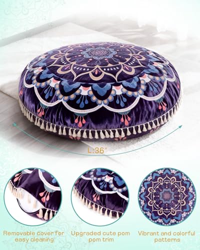 Hihealer Meditation Cushion, Large Velvet Floor Pillow for Yoga, Meditation & Mindfulness, Supportive Memory Foam Bolster (Purple) - color: Purple