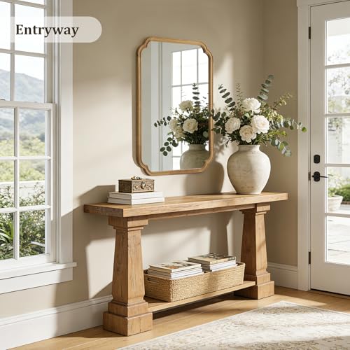 WallBeyond 28" x 40" Rounded Corner Arch Wall Mirror with Wood Frame for Entryway, Living Room or Bedroom Home Decor - Light Woodgrain [28 x 40 inches, Natural Color] - color: Natural a, size: 40"L x 28"W