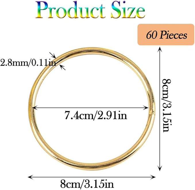 60Pcs Macrame Hoops Ring, BetterJonny 3 Inch Metal Craft Ring Gold Dream Catcher Rings Wreath Hoop Rings for Home Decorations DIY Crafts and Wall Hanging Crafts