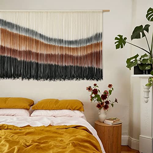Flber Macrame Wall Hanging Macrame Wall Decor Large-Scale Tie-Dye Tapestry Living Home Room Wall Decor 57" Wx 35" L - color: Coffee