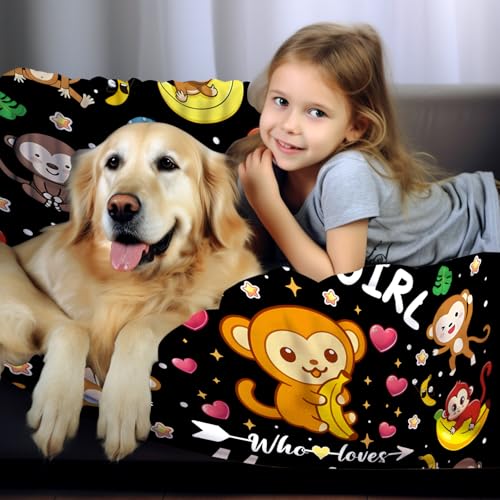 Cute Monkey Banana Blanket Cartoon Animal Pattern Monkeys Stuff Blankets and Throws Monkey Gifts for Girls Kids Women Adults 50"x40" - color: Monkey, size: 50"x40"