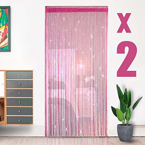 2 Pack 39 x 79 Inch Beaded Curtain String Door Curtains, Hippie Room Decor Beaded Curtains for Doorway, Closet Curtains, Room Divider Privacy Decor, Boho Home Decoration for Bedroom, Party, Rose Red - color: Rose Red