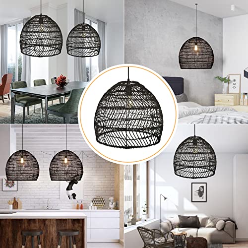 Arturesthome 17.6" Black Kitchen Island Pendant Light,Rattan Woven Pendant Light Shades Handmade Hanging Light Ceiling Light for Living Room,Entryway, Foyer - color: Black, size: 17.68in*15.7in