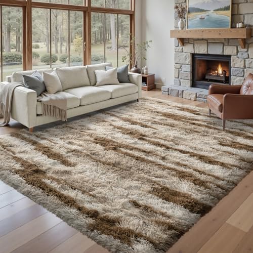 8x10 Ft Fuzzy Rugs for Living Room,Khaki Neutral Bedroom Area Rug Non-Slip,Carpet for Nursery Kids PlayRoom Indoor Modern Plush Carpets - color: B-khaki 24sm02, size: 8' X 10' (Rectangular)