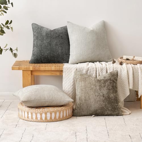 MIULEE Pack of 2 Couch Throw Pillow Covers 18x18 Inch Dark Gray Modern Boho Accent Decorative Pillow Covers Soft Polyester Farmhouse Cushion Covers for Home Decor Bed Sofa Living Room - color: Dark Gray, size: 18" x 18" (Pack of 2)