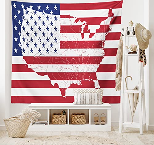 Ambesonne American Flag Tapestry, America Continent Shaped Flag Martial Design International World Glory Print, Wide Wall Hanging for Bedroom Living Room Dorm, 60" X 40", Indigo Red - color: Navy Red, size: 60"L x 40"W