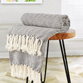 Herringbone Knitted Two Tone Throw Blankets with Braided Tassel Fringe, Boho Farmhouse Lightweight Turkish Throw Blanket for Couch Bed Sofa, Picnic, Yoga, Outdoor Blanket, 50 x 60 Inch, Coffee Brown - color: Coffee Brown