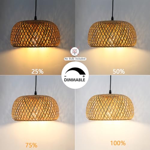 HuisMier Dimmable Plug in Pendant Light Rattan Hanging Lights with 15 Ft Plug in Cord, Handmade Bamboo Lampshade Boho Hanging Light Fixture for Kitchen Island Dining Room Bedroom - color: Natural Bamboo