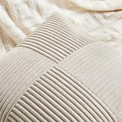 Fancy Homi 2 Packs Neutral Taupe Samll Decorative Throw Pillow Covers 12x12 Inch with for Couch Bed Sofa, Rustic Farmhouse Boho Home Decor, Soft Corss Patchwork Corduroy Square Cushion Case 30x30 cm - color: Neutral Taupe, size: 12" x 12" (Pack of 2)