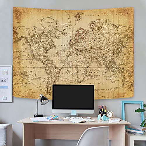 Old World Map Tapestry, Vintage Map Geographical Distribution Tapestry Wall Hanging, Brown Historical Atlas Educational World Map Poster for Classroom Bedroom Living Room Office 40x30 Inch - color: Retro Map, size: 40L" x 30W"
