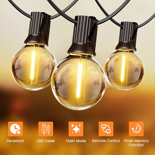 OHLUX 120FT Solar String Lights Outdoor with Remote, Commercial Grade Patio Lights with 52 Shatterproof LED Filament G40 Globe Bulbs, Dimmable Outside Edison Hanging Light for Backyard Party Decor - size: 120FT
