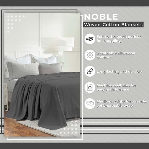 Superior Nobel Cotton Blanket, for Picnic, Beach, Traveling or Camping, Bedroom Essentials, Cover for Bed, Couch, Lounging, Textured Jacquard, Classic Chevron Woven Blanket, Twin, Charcoal - color: Charcoal, size: Twin